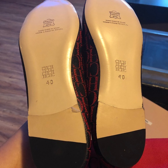 Nwot Carolina Herrera monogram black and red canvas flats sz 40 - Picture 2 of 5
